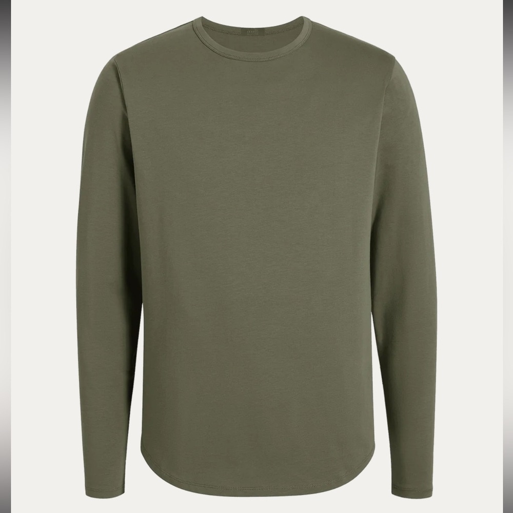 Nuuds Mens Olive Long Sleeve Curved Hem T-Shirt Size XXL